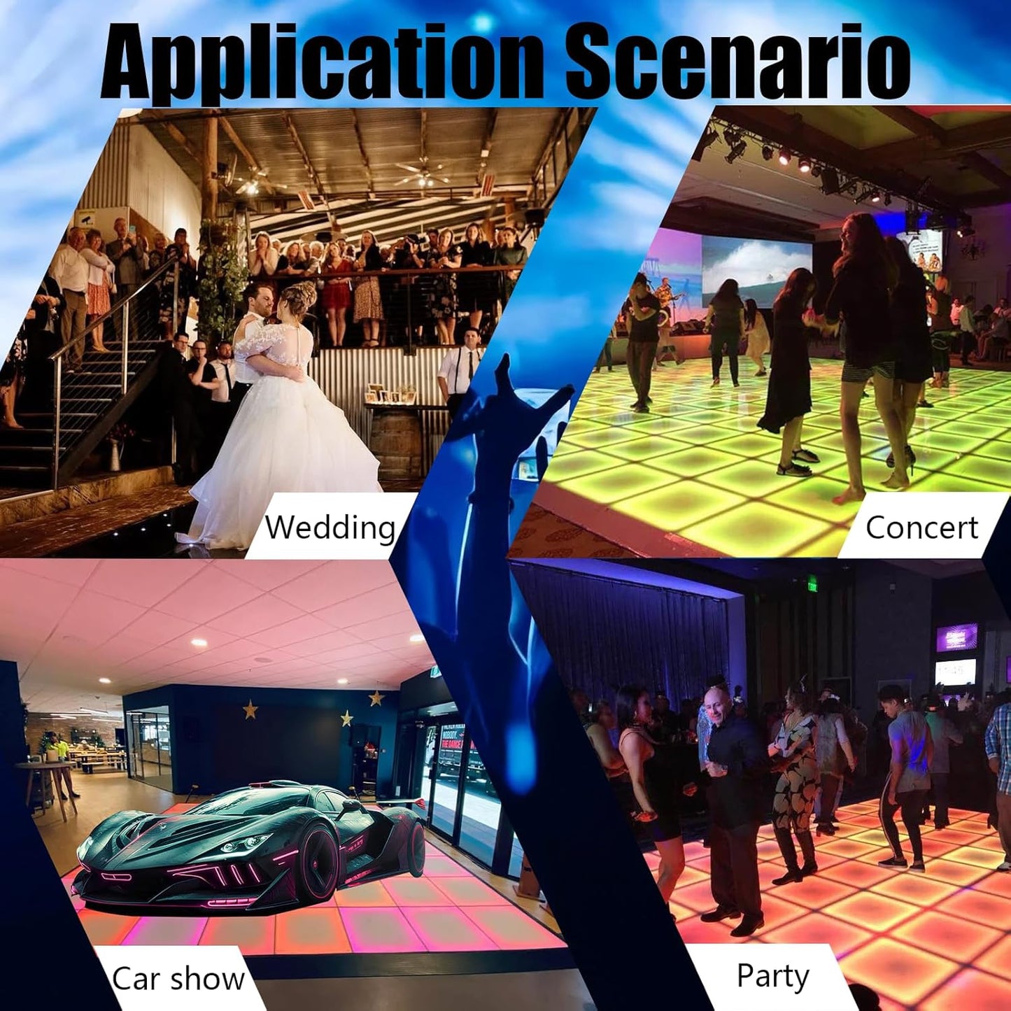 Dance Floor Stage Lights Tempered Glass Infinity Mirror Panel 3D Effect Led Dance Floor for Wedding Party Customizable (RGB-Magnetic, 49PCS(11.5FTX11.5FT))