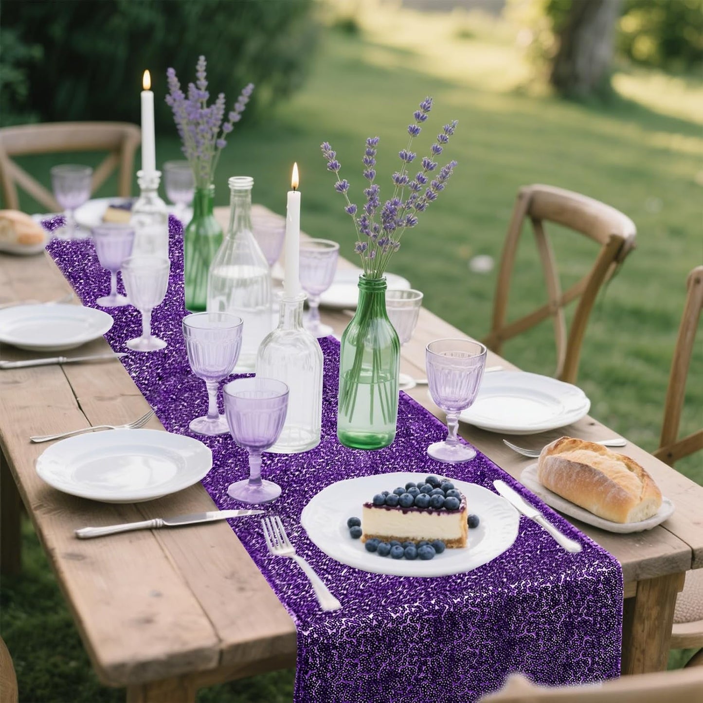 10 Packs 12 x 72 inches Sequin Table Runner, Purple Glitter Table Runner for Birthday Party Supplies Wedding Engagement Baby Shower Holiday Celebration Event Decorations