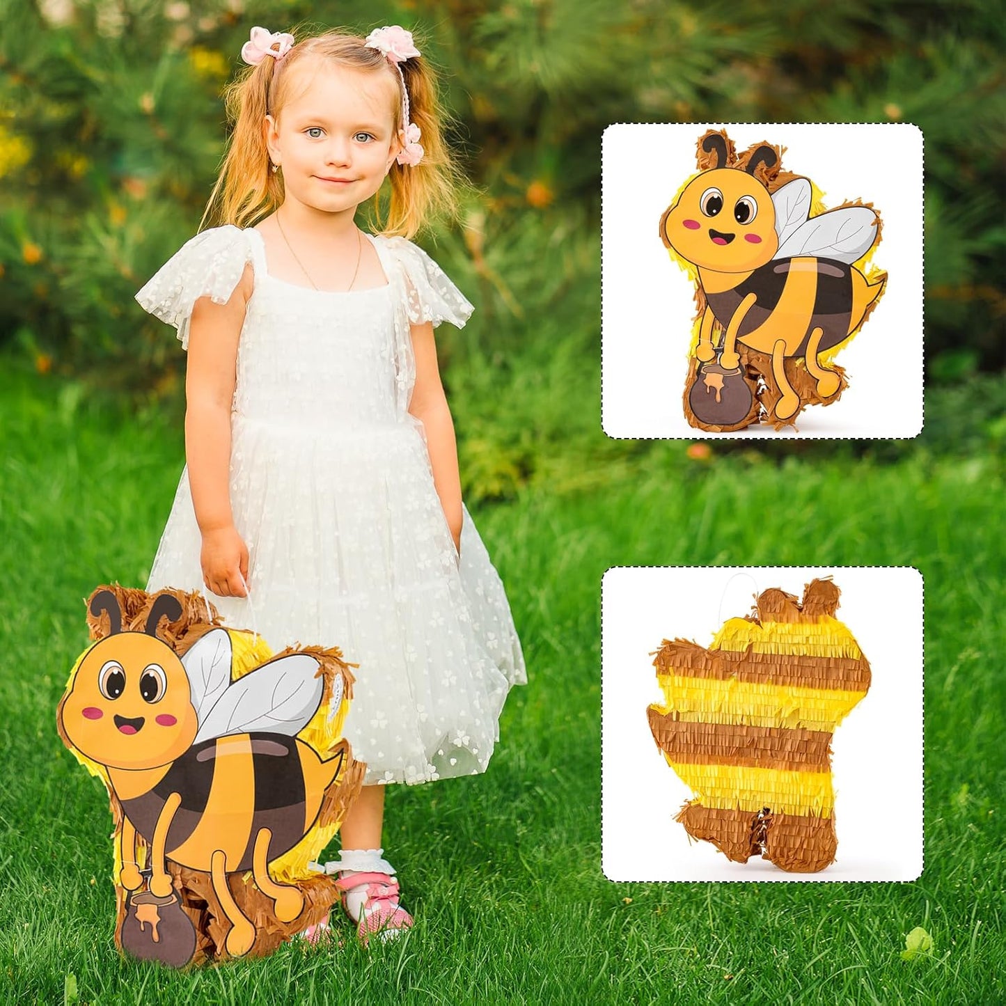 VINTS Bee Piñata Large Kids Bee Piñata with Blindfold Stick Confetti for Bee Themed Party Girl Boy Birthday Party Decoration(15.7×12.5×3.5in)
