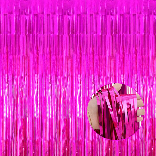 4 Pack Fuchsia Foil Fringe Curtain Backdrop,3.28Ft x 8.2Ft Metallic Tinsel Foil Fringe Streamer Curtains for Party,Photo Booth Props,Birthday,Graduation Decoration Party Supplies