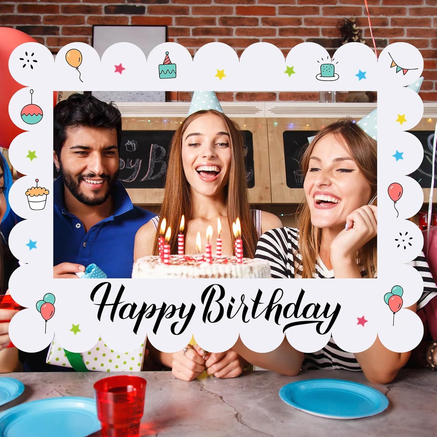 32 x 24 Inch Large Blank DIY Photo Booth Props Picture Frame Party Frame DIY Photo Booth Props Selfie for Birthday, Graduation, Christmas Holiday Party(Classic,Scalloped)