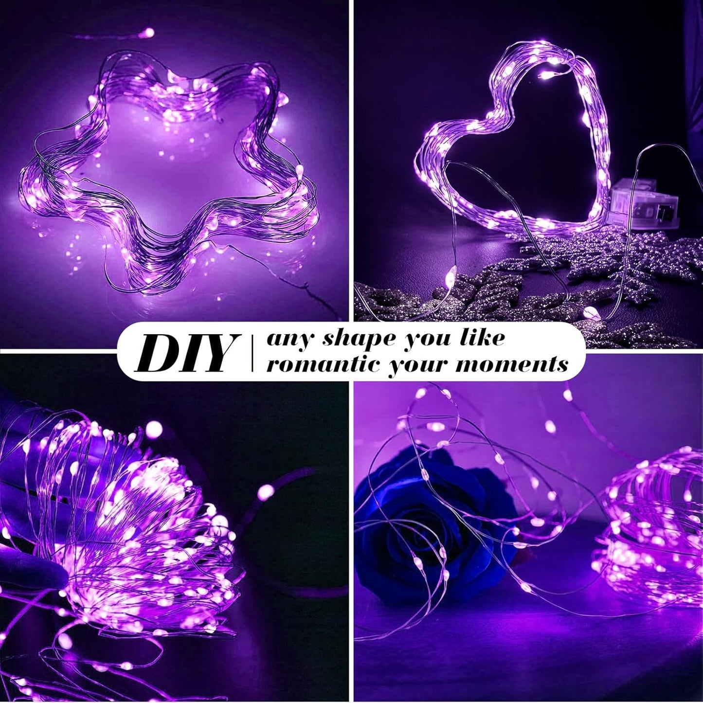 ZGWJ 24 Pack Fairy Lights Battery Operated, 7ft 20 Mini LED Fairy String Lights Silver Wire 3 Modes for DIY, Parties, Wedding, Bedroom, Halloween Christmas Decoration Purple