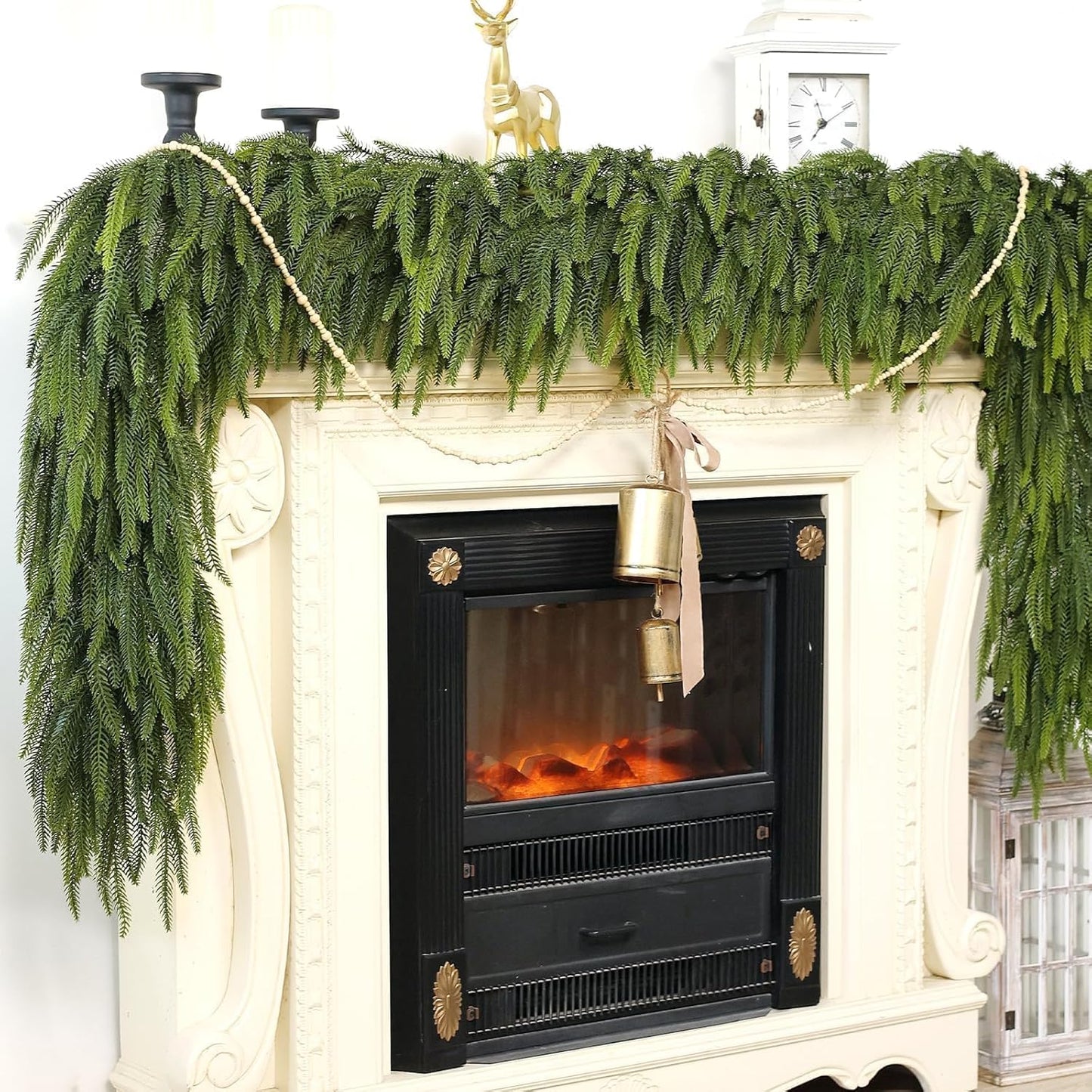16FT Christmas Norfolk Pine Garland -1PCS, Artificial Pine Needles Garlands Faux Greenery Fake Garland for Holiday Fireplace,Table,Window,Stairs,Mante,Indoor Outdoor Decor