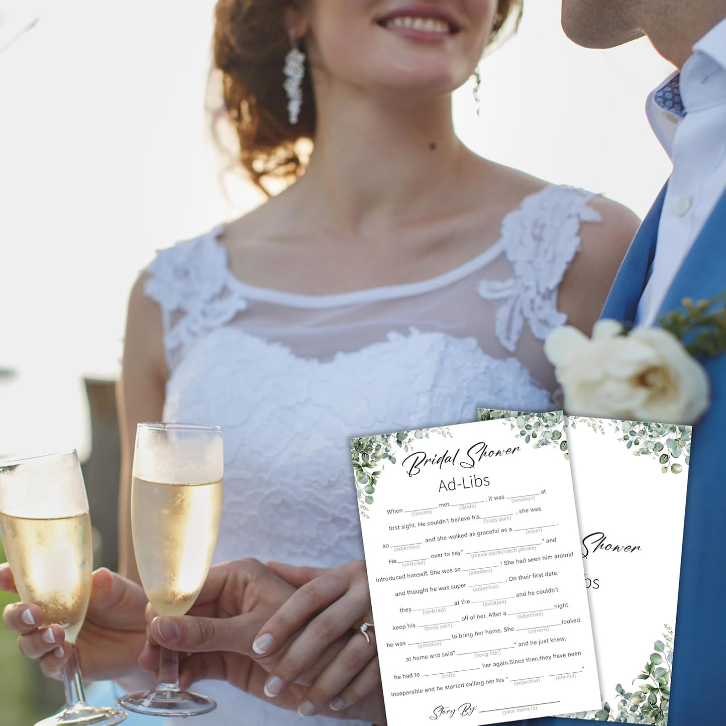 Eucalyptus Bridal Shower Game Cards - Ad-libs Game, Wedding Engagement Bachelorette Party Bridal Shower Games for 30 Guests, Double Sided Cards Set of 30, Activity Supplies & Favor/A03