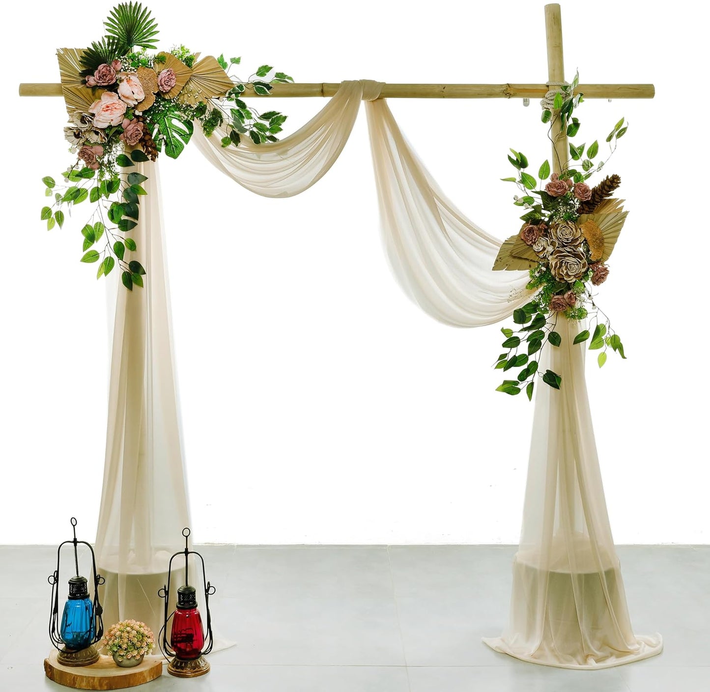 VDS Pack of 1 Panel (30 Inch X 40 Feet) Wedding Arch Draping Fabric Sheer Chiffon Fabric Drapery for Wedding Ceremony Reception Swag Backdrop Canopy Chuppah ARBO Altars Decoration (Champagne)