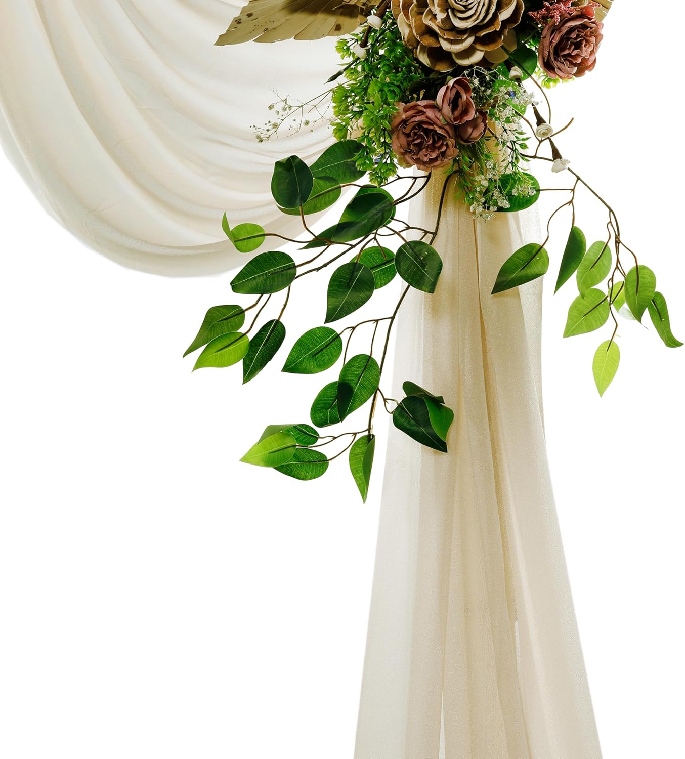 VDS Pack of 2 Panel (30 Inch X 20 Feet) Wedding Arch Draping Fabric Sheer Chiffon Fabric Drapery for Wedding Ceremony Reception Swag Backdrop Canopy Chuppah ARBO Altars Decoration (Champagne)