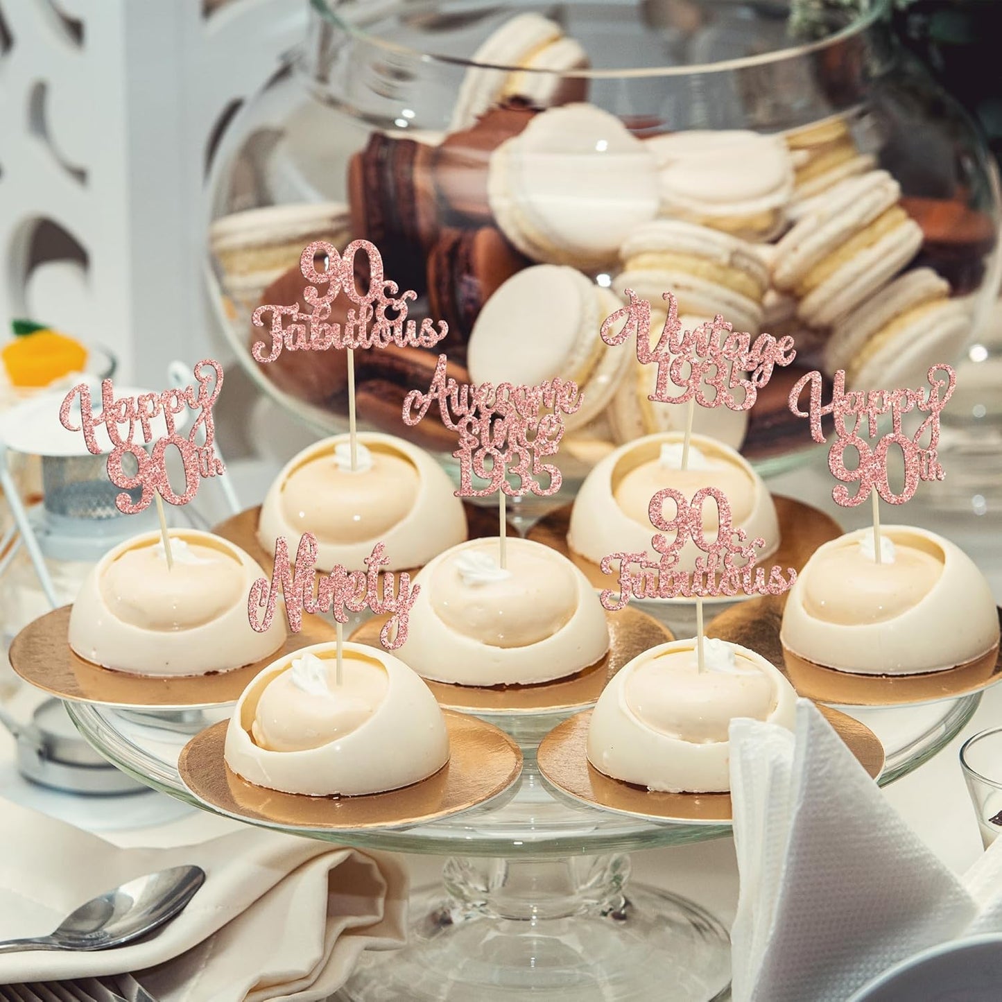 30Pcs Vintage 1935 Cupcake Toppers Glitter Ninety 90 Fabulous Happy 90th Birthday Cupcake Picks Awesome Since 1935 Cake Decorations for 90th Birthday Anniversary Retirement Party Supplies Rose Gold