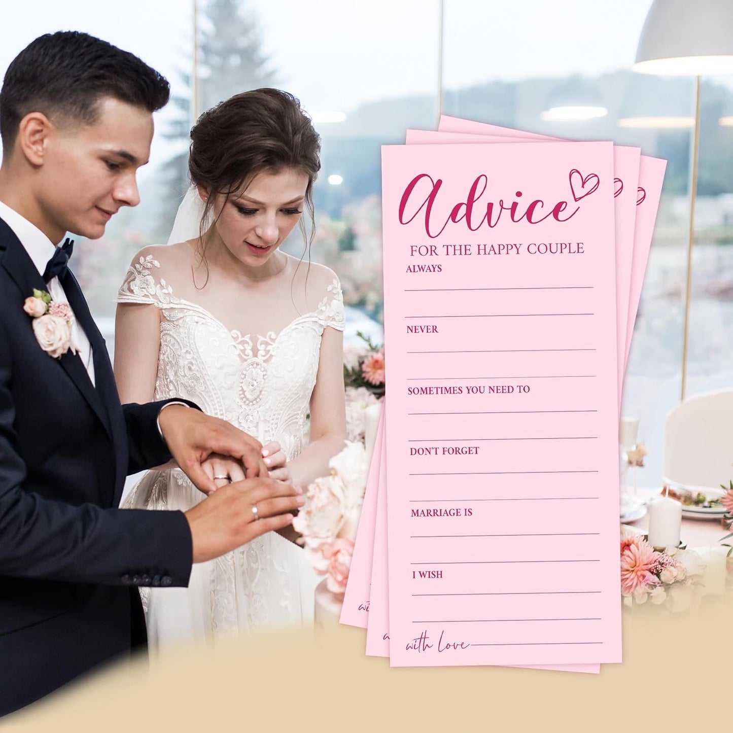 4x9 Inch Wedding Advice Cards, Advice and Wishes for The Mr and Mrs, Pink Bridal Shower Games for 25 Guests, Engagement Party Supplies, Wishes for Bride Wedding Receptio Decoration-A05