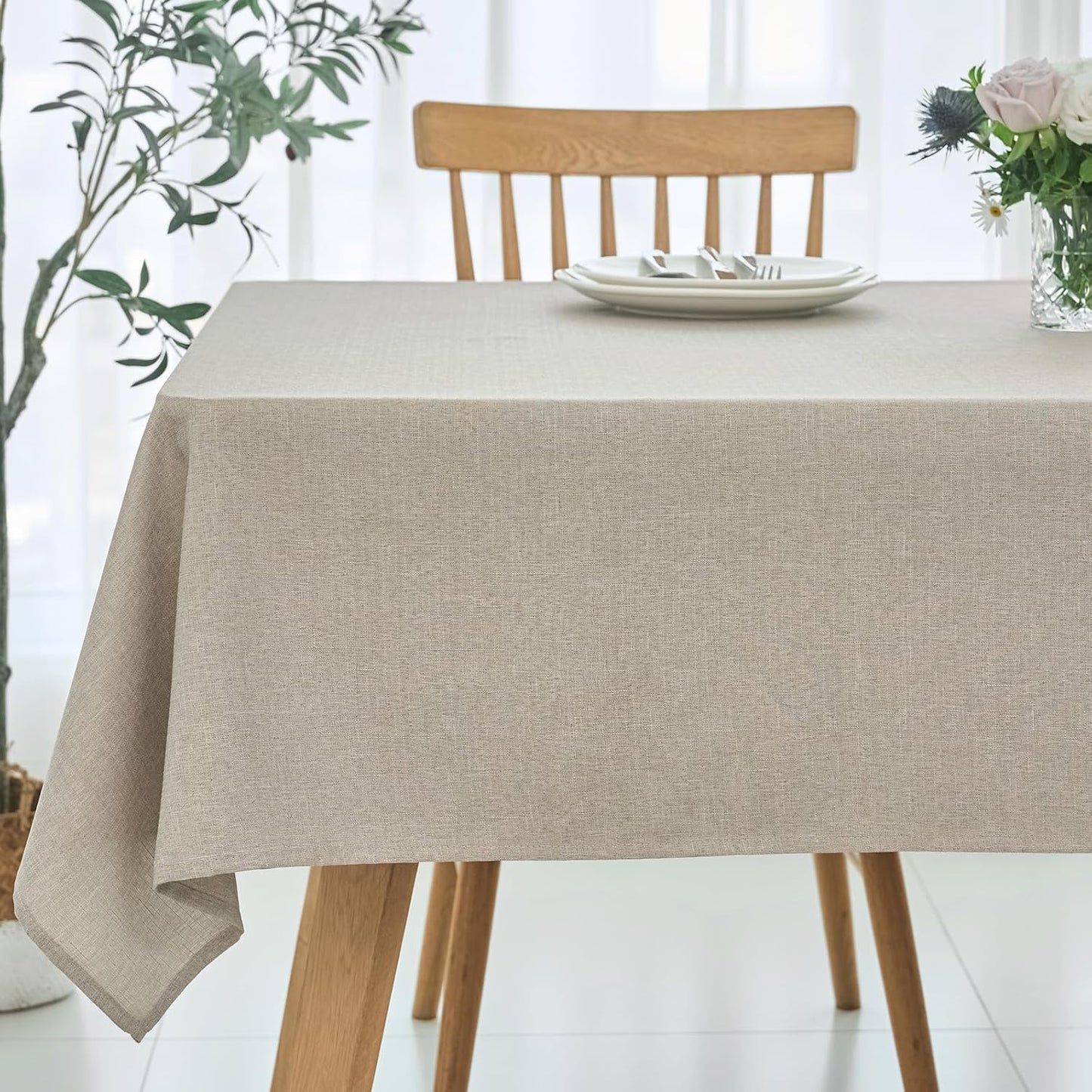maxmill Linen Texture Tablecloth Water Resistance Antiwrinkle Spillproof Wipeable Washable Fabric Table Cloth for Dining Room, Buffet Banquet Party Holiday Dinner, Rectangular 60 x 108 Inch, Linen