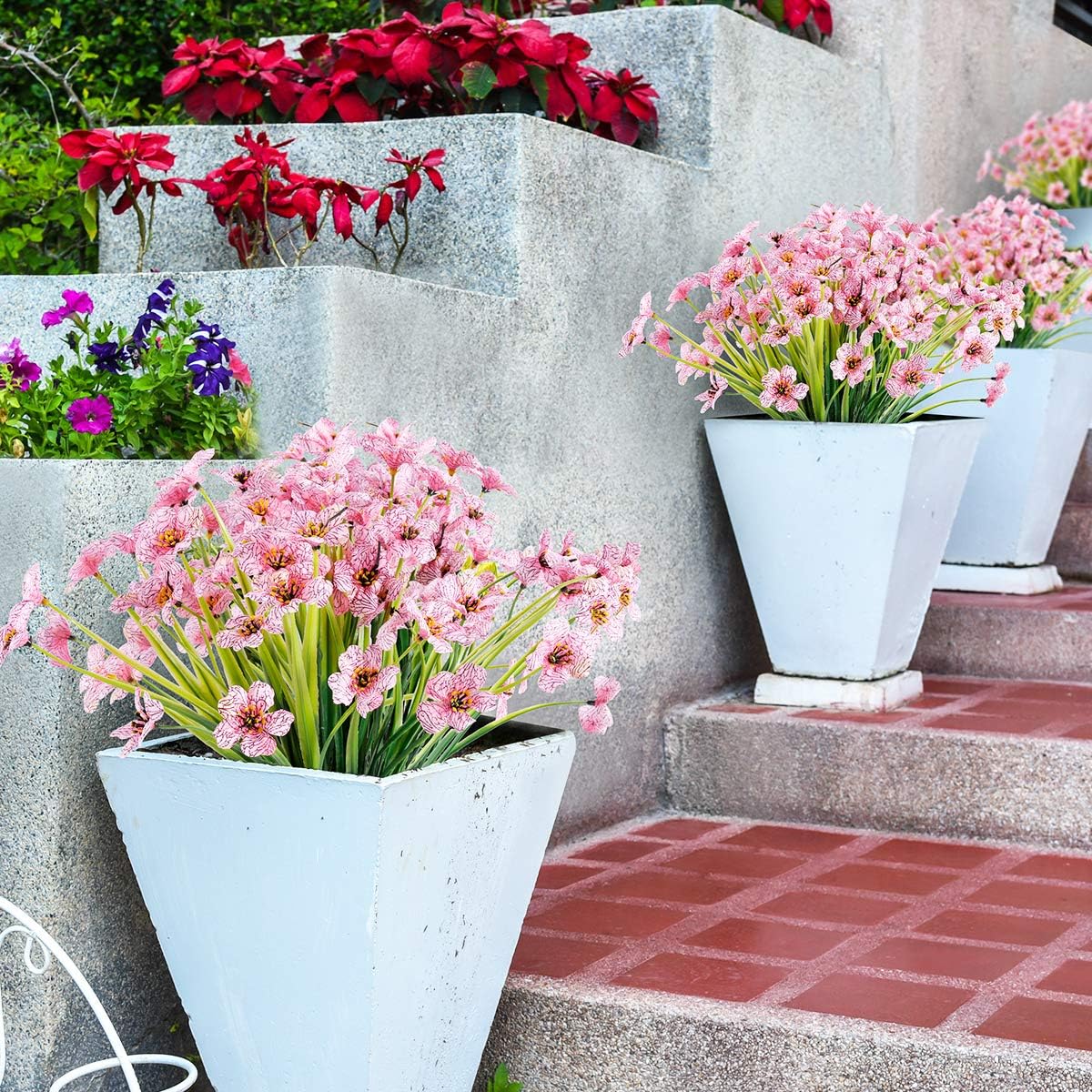 20 Bundles Artificial Flowers Outdoor UV Resistant Fake Flowers No Fade Faux Plastic Plants Garden Porch Window Box Decorating(Pink)…