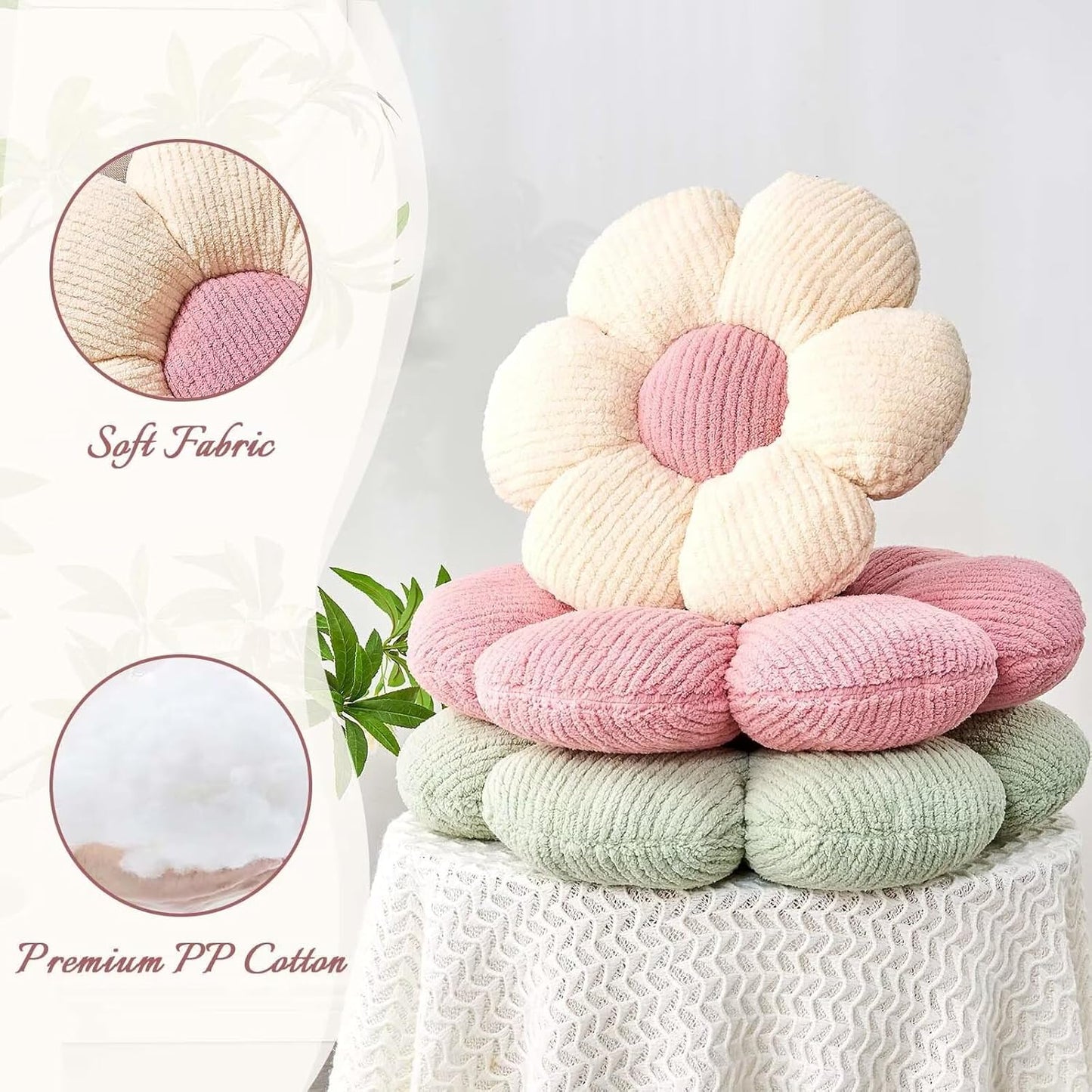 Flower Throw Pillow, Soft White 19.6" Shaped Floor Pillow for Home Decor, Cute Aesthetic Plush Decorative Pillows for Bed, Sofa, Couch