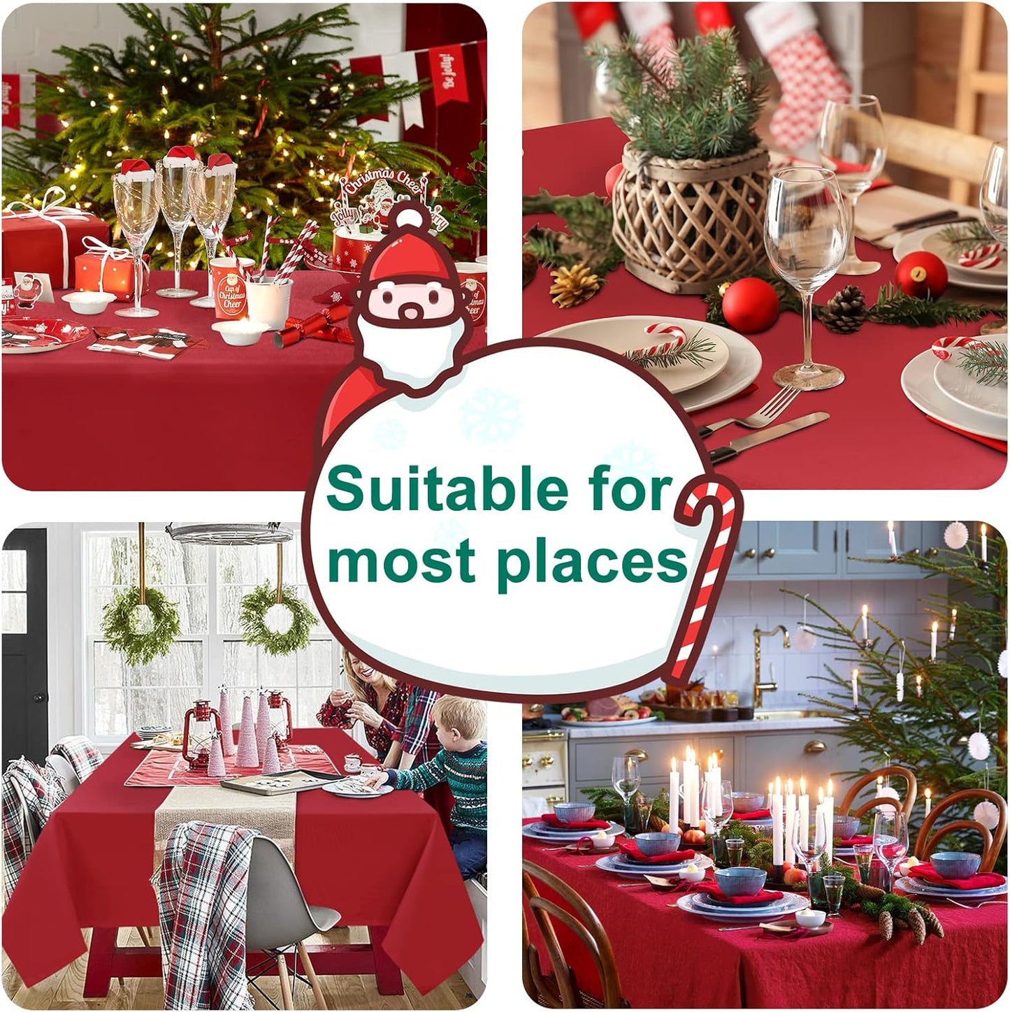 Hiasan 2 Pieces Red Tablecloth Rectangle - Wateproof and Spillproof Kitchen Christmas Washable Polyester Table Cloth for Dining Room, 60 x 120 Inch