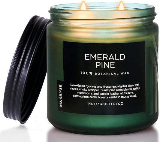 M&SENSE Pine Scented Candles Natural Soy Wax Clean Non Toxic 11.6oz 70 Hours Large Long Lasting Christmas Winter Scented 2 Wicks Candle Gift for Holiday & Family Friends Teachers