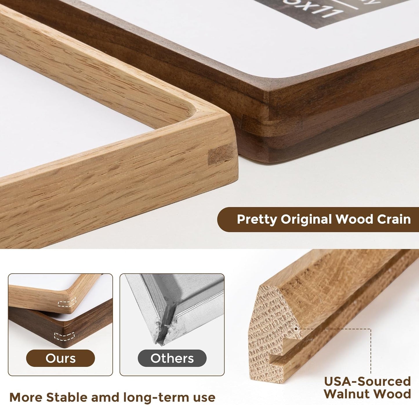 5x7 Wooden Picture Frames USA-Sourced Natural Oak Wood Solid Wood Photo Frame Handcrafted Rounded Corner with Mat to 4x6 Picture Display with Real Glass Family Picture, Wedding Picture