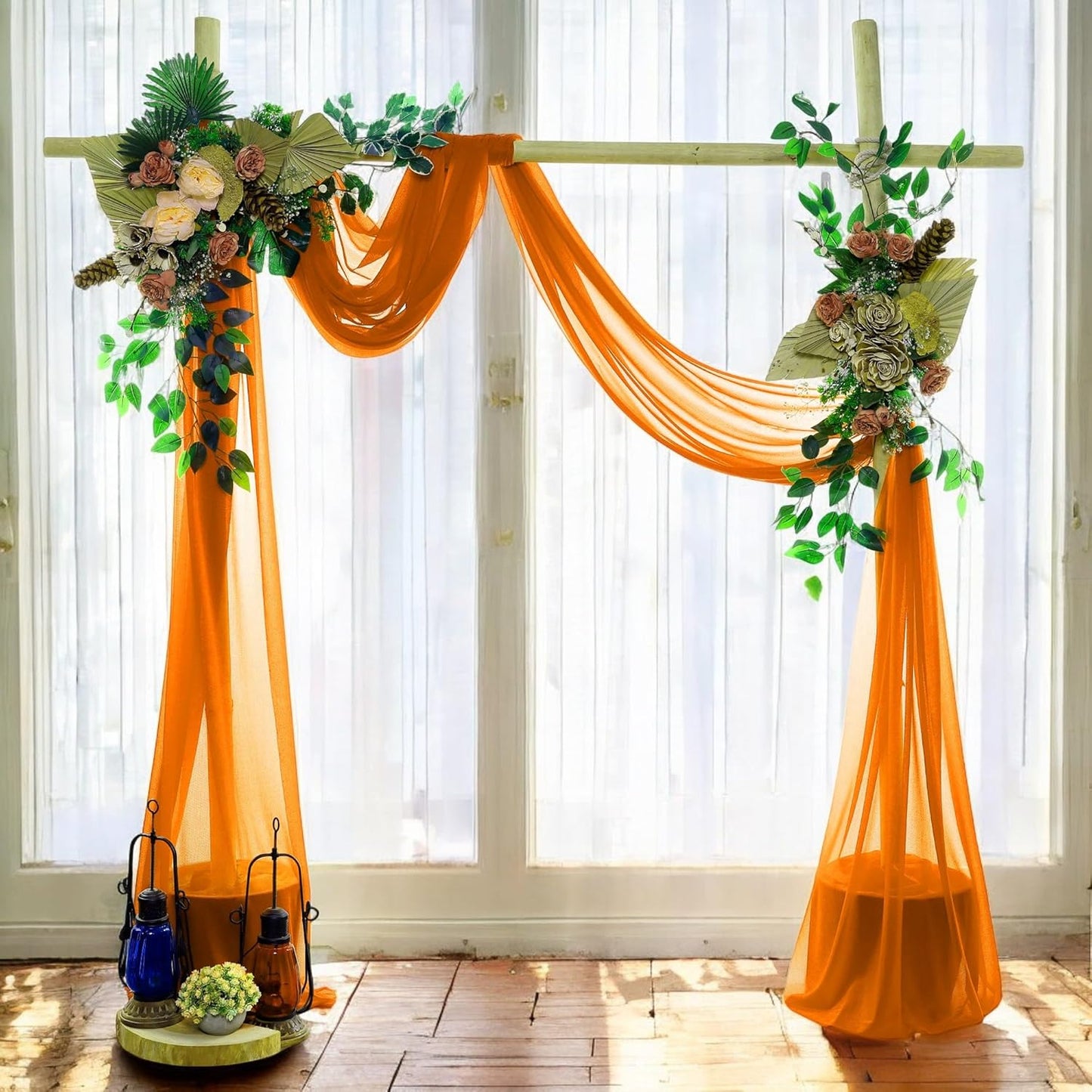 MDS Halloween Chiffon Draping Fabric - 2 Panel, 30" Wide x 30ft Long - Sheer Spooky Arbor & Canopy Drapery for Haunted House Backdrops, Party Ceilings, DIY Costumes & Themed Events - Orange