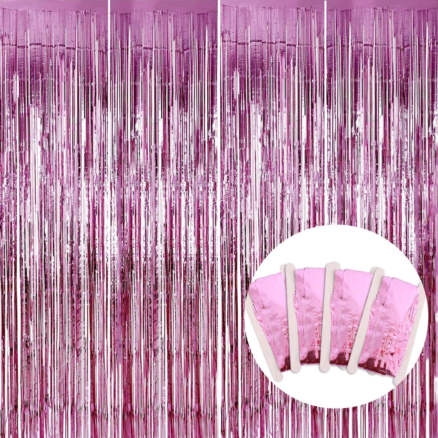 BEISHIDA 4 Pcs Pink Door Streamers Tinsel Curtain Party Streamers Backdrop Fringe Foil Wall Background for Birthday Christmas Wedding Pink Girls Valentine's Day Party Decoration(3.28 ft x 6.56 ft)