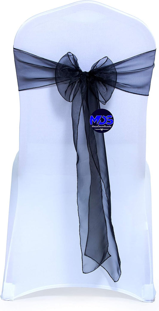 MDS Pack of 75 PCS Organza Chair Sashes Wider Dining Chair Bows Ribbon Tie Back for Wedding Party Birthday Bridal Shower Reception Event Banquet Home Chair Cover Decoration - Black
