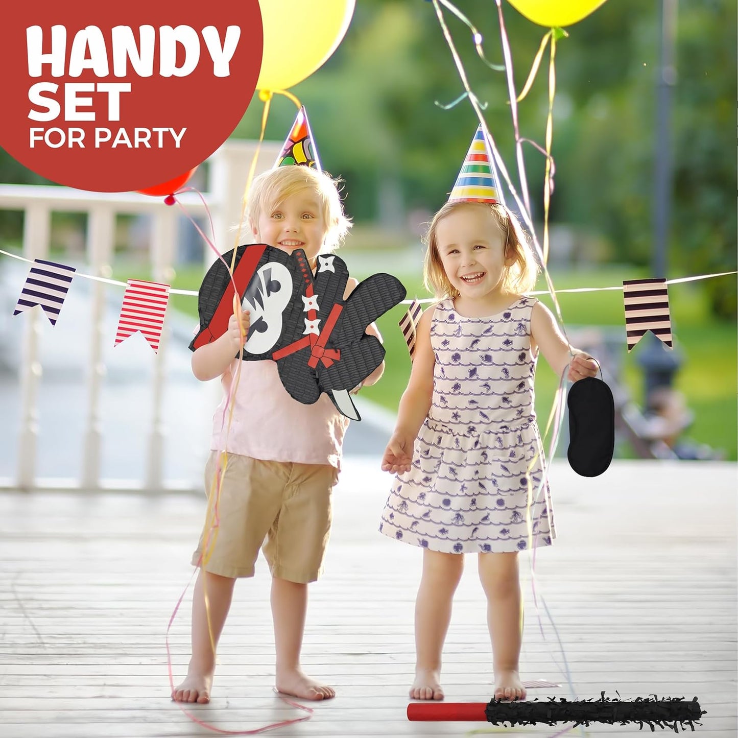 Ninja Pinatas Bundle with a Blindfold and Bat (16.5x12.6x4 Inches), Perfect for Birthday Parties, Theme Parties for boys, Decorations