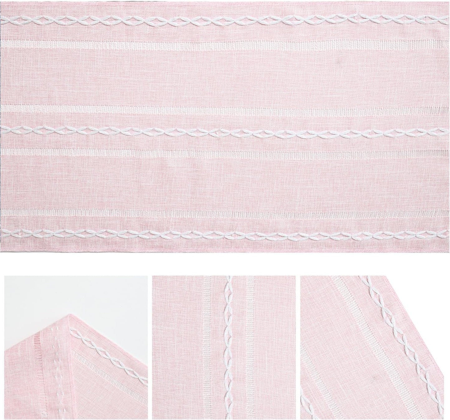 Artoid Mode Pink Rustic Cotton Linen Table Runner, Seasonal Embroidered Hollow Kitchen Dining Table Decoration for Home Party Decor 13x72 Inch