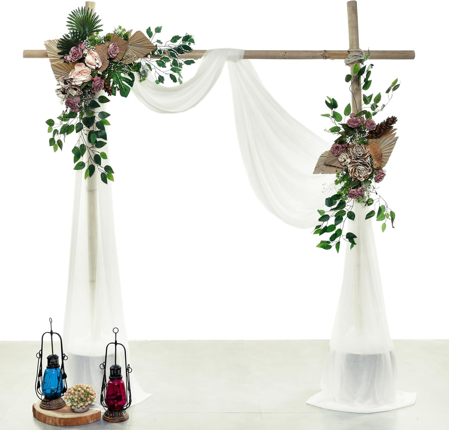 VDS Pack of 3 Panel (30 Inch X 20 Feet) Wedding Arch Draping Fabric Sheer Chiffon Fabric Drapery for Wedding Ceremony Reception Swag Backdrop Canopy Chuppah ARBO Altars Decoration (Ivory)
