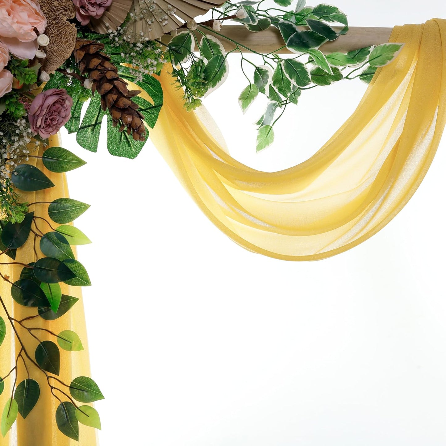 VDS Pack of 1 Panel (30 Inch X 100 Feet) Wedding Arch Draping Fabric Sheer Chiffon Fabric Drapery for Wedding Ceremony Reception Swag Backdrop Canopy Chuppah ARBO Altars Decoration (Gold)