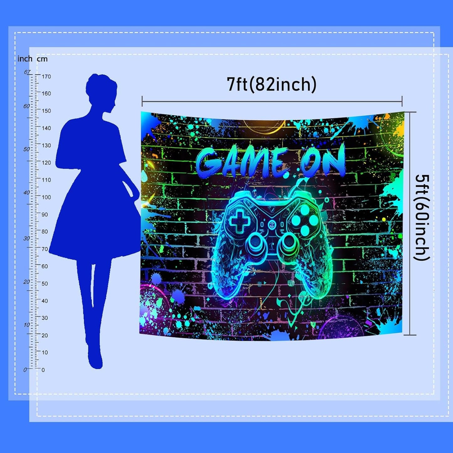 Mocsicka Game On Backdrop Video Game for Boys Level Up Birthday Party Decoration Game Night Arcade Neon Glow Gamer Banner Photography Background (Blue, 10x8ft(120"x96"))