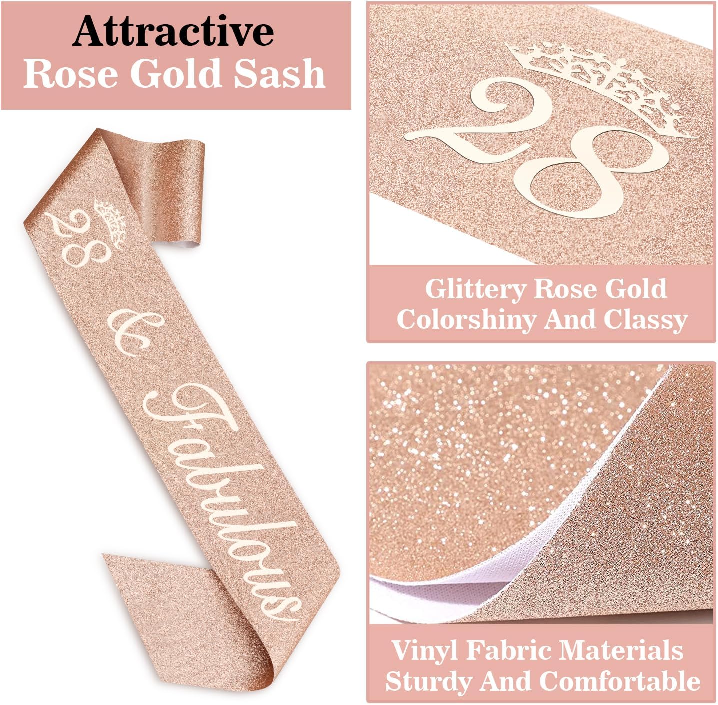 28th Birthday Decorations for Women with Birthday Sash and Tiara, Candles and Cake Topper, Gifts for 28 Year Old Woman