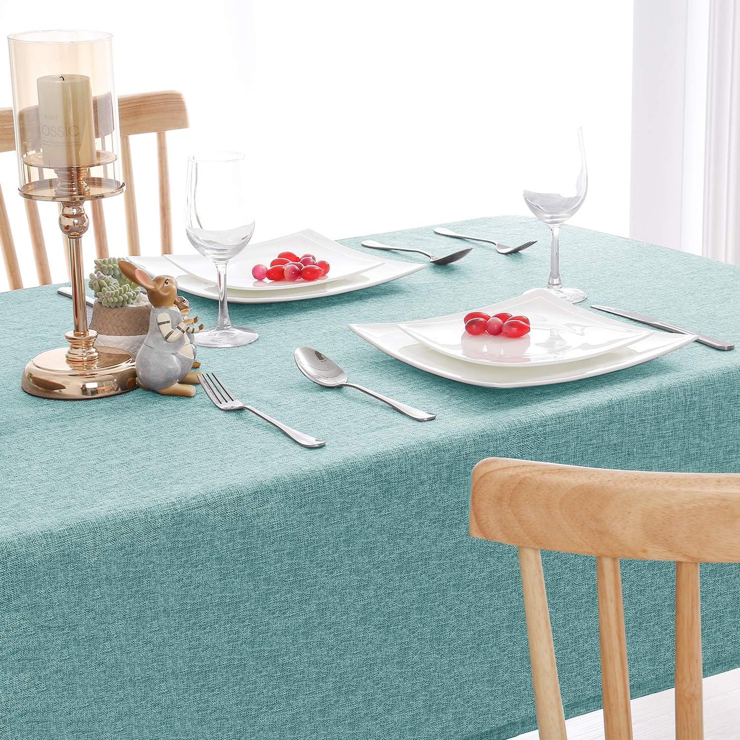 Hiasan 2 Pack Faux Linen Rectangle Tablecloth - Wrinkle and Stain Resistant Washable Table Cloth for Kitchen Dining Room Holiday Table Cover for Party Dinner, Aqua, 60 x 120 Inch