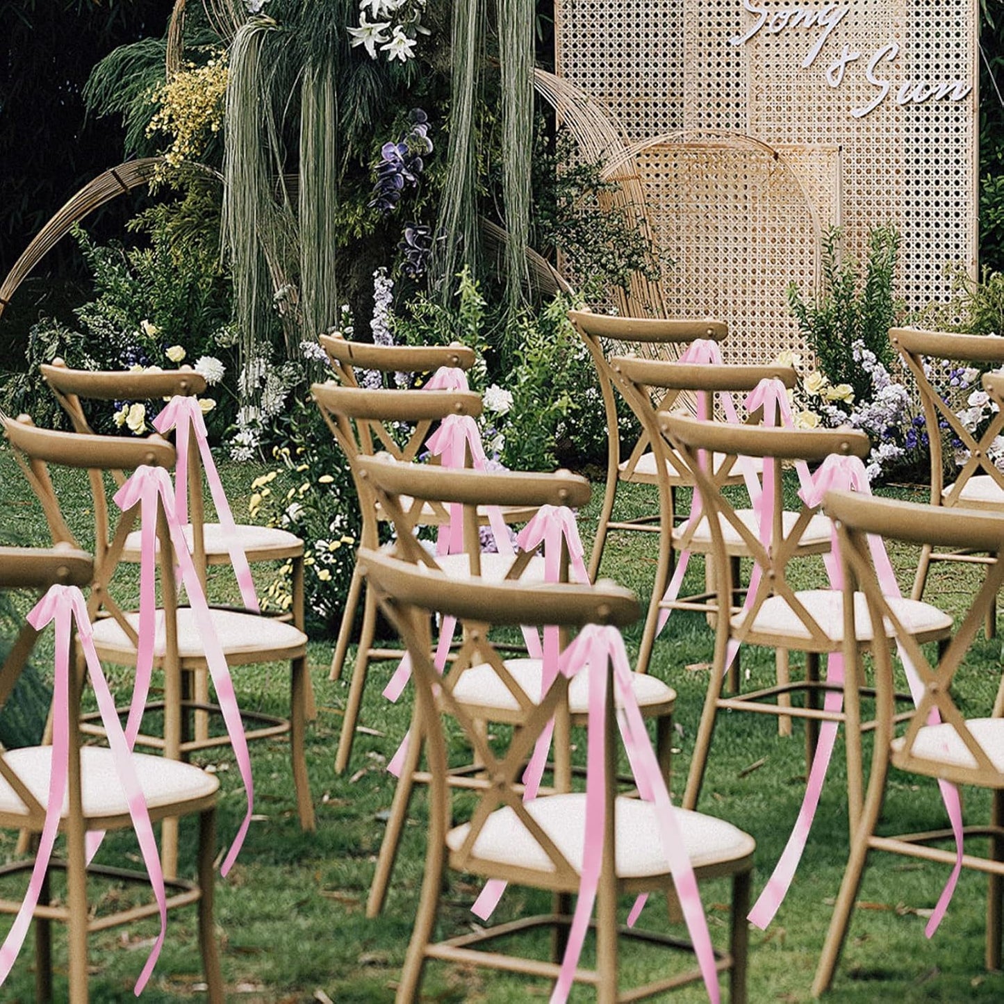 24 Pcs Large Wedding Pink Ribbon Bows for Wedding Chairs Decorative Ribbon Sashes for Pew Back Elegant Ceremony Ribbons for Bridal Shower Banquet Marriage Ceremony