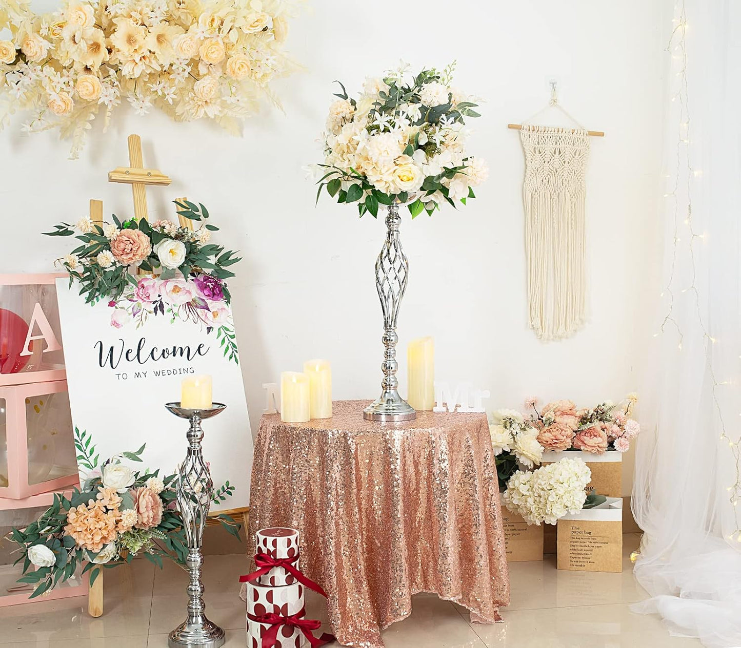 Twist Candleholder Stands & Metal Centerpieces for Reception Tables - Wedding Flower Arrangement Vases for Home Decor