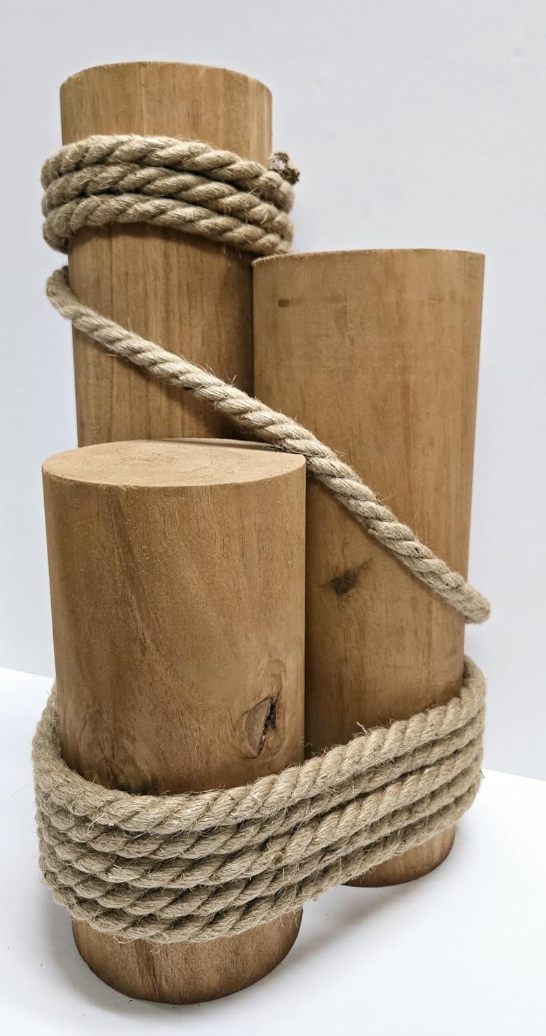 Set of 3 Nautical Wood Piling Decorations – Real Wooden Pier Posts for Coastal, Marine, or Nautical Decor - Huge 5” Diameter Stumps for Beach Home Decor
