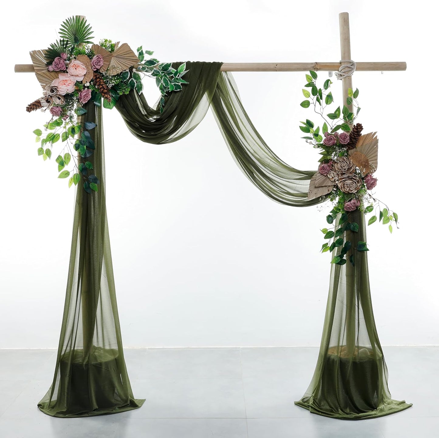 VDS Pack of 2 Panel (30 Inch X 50 Feet) Wedding Arch Draping Fabric Sheer Chiffon Fabric Drapery for Wedding Ceremony Reception Swag Backdrop Canopy Chuppah ARBO Altars Decoration (Olive)