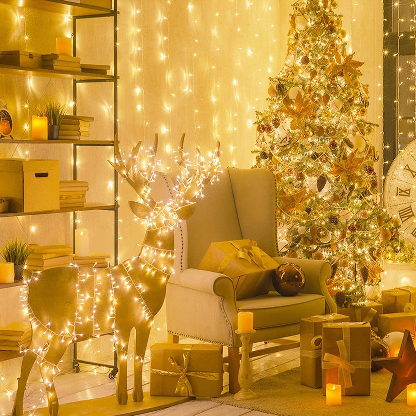 JMEXSUSS Connectable Warm White Christmas Lights Indoor Outdoor, 91.5ft 250 LED Christmas String Lights, 8 Modes Twinkle Fairy String Light Plug in for Tree Party Decoration