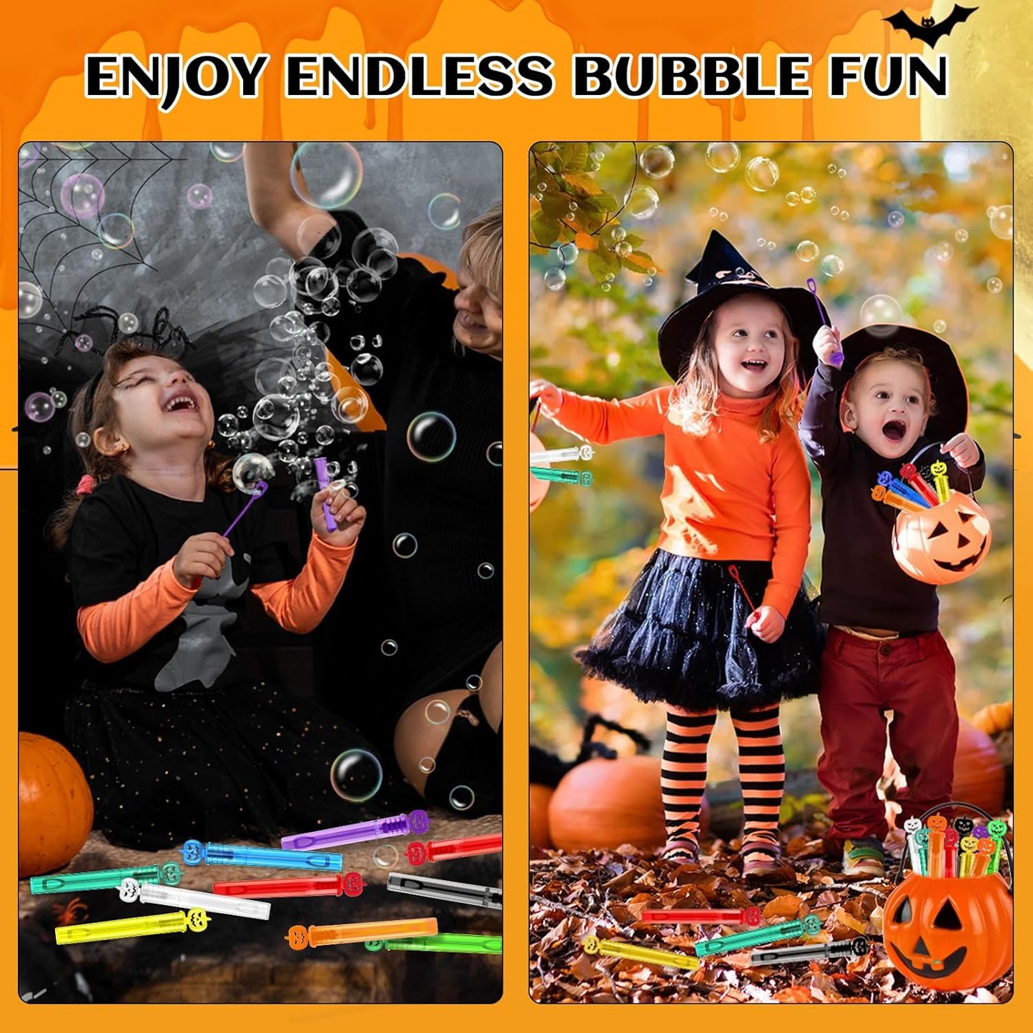 SpringFlower 300 PCS Halloween Bubble Wands, Party Favor Mini Bubble Wands Halloween Gifts Kids Goodie Bag Stuffers for Trick or Treat