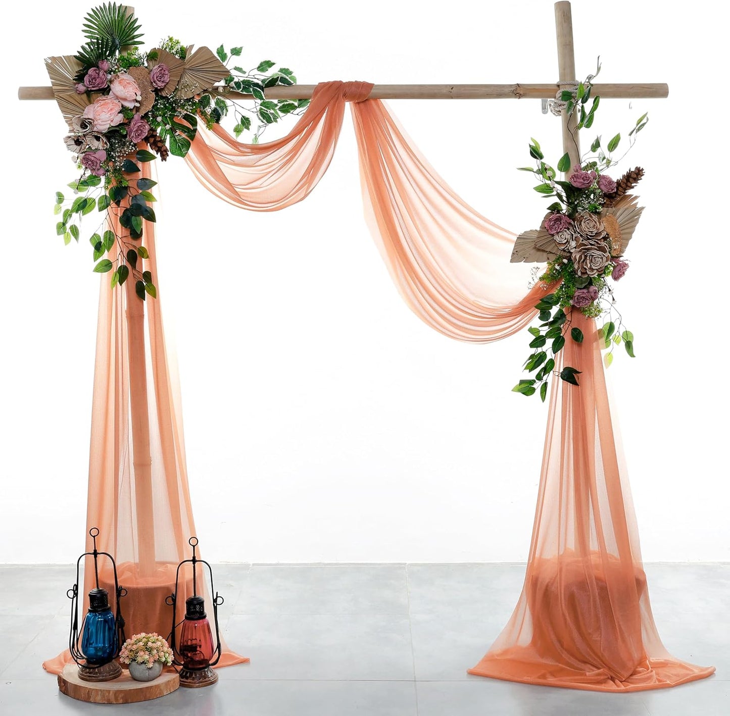 VDS Pack of 4 Panel (30 Inch X 20 Feet) Wedding Arch Draping Fabric Sheer Chiffon Fabric Drapery for Wedding Ceremony Reception Swag Backdrop Canopy Chuppah ARBO Altars Decoration (Coral Peach)