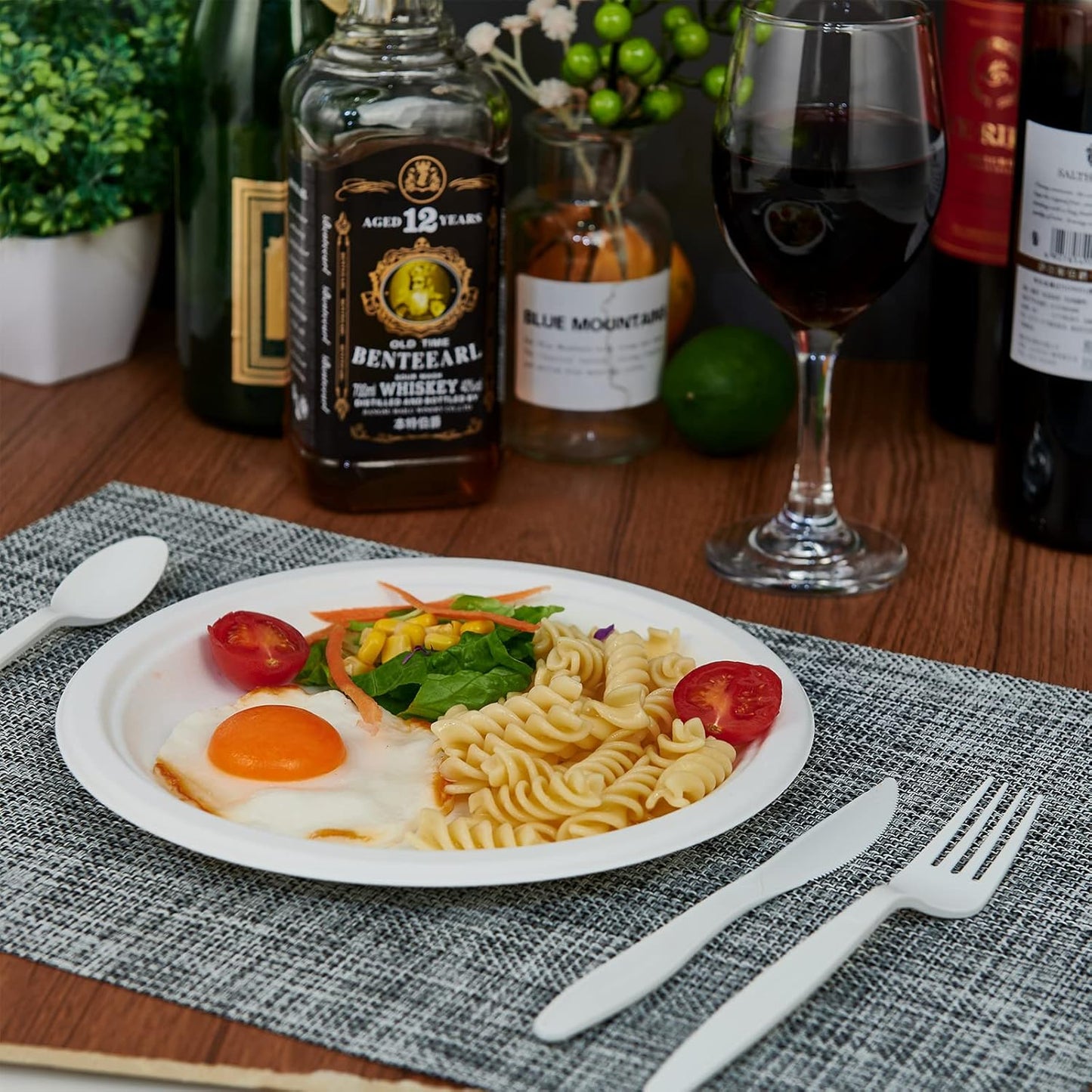 ECOLipak 100% Compostable 10 Inch Heavy Duty Paper Plates, 150 Pack Disposable Biodegradable Eco-friendly Sugarcane Bagasse Plates for Dinner Party(White)