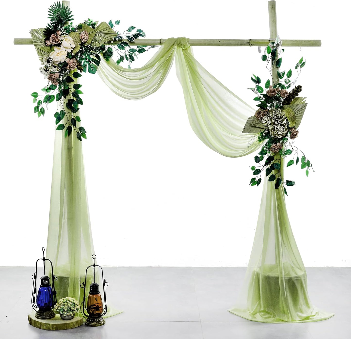 VDS Pack of 2 Panel (30 Inch X 100 Feet) Wedding Arch Draping Fabric Sheer Chiffon Fabric Drapery for Wedding Ceremony Reception Swag Backdrop Canopy Chuppah ARBO Altars Decoration (Sage Green)