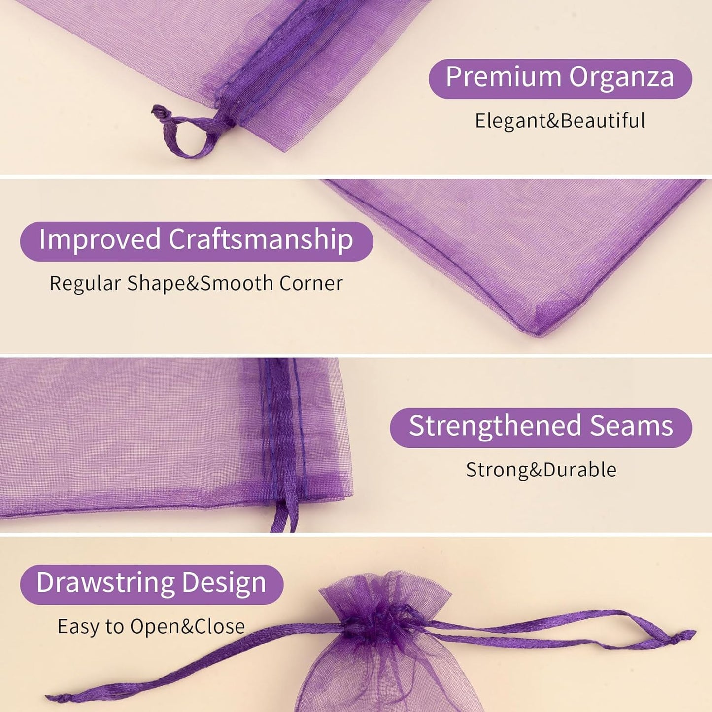 Organza Bags 6x9 Inch, 50 Pcs Premium Mesh Gift Mesh Bags Drawstring for Sachet Jewelry Party Favor (Purple)