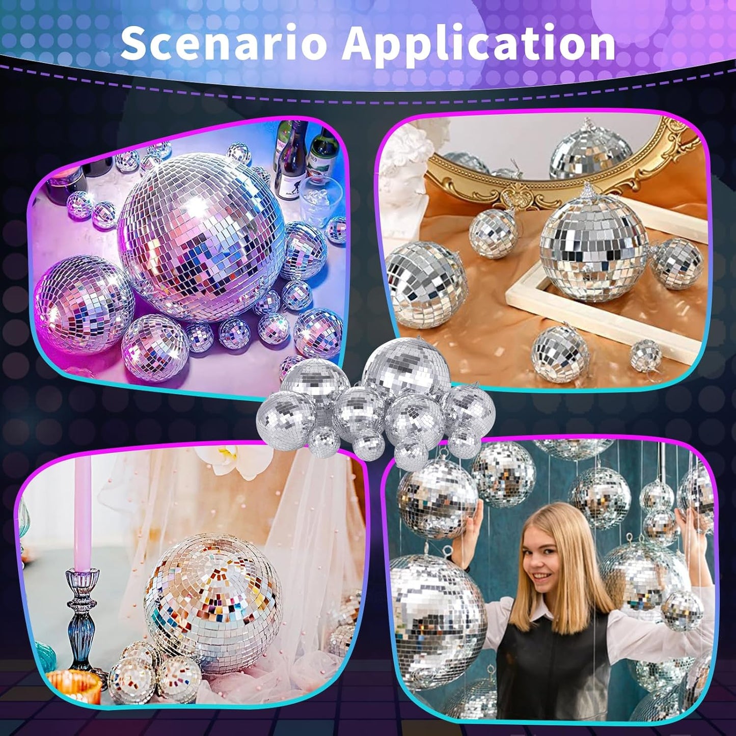 Large Mirror Disco Ball Bright Hanging Disco Ball: 6 Pcs Silver Reflective Mirror Ball - Disco Party 70s Ballroom Dance Music Festivals Decoration (10'', 8'', 3.2'')