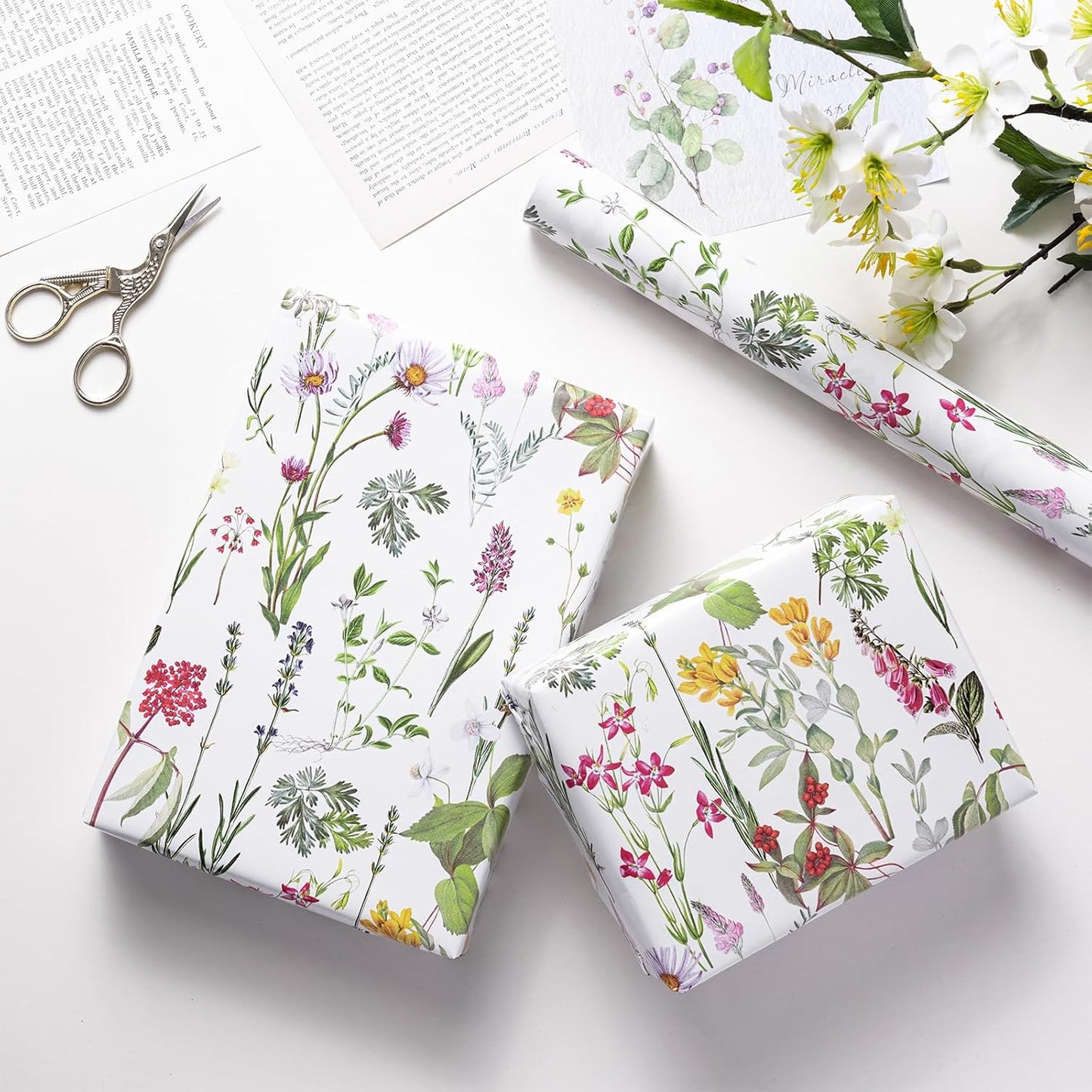 RUSPEPA 30" X 100' Wild Flower Wrapping Large Paper Roll for Women Girls, Jumbo Roll, Elegant Floral Design Gift Wrap Perfect for Birthday, Bridal Shower, Spring, Wedding, Mother's Day