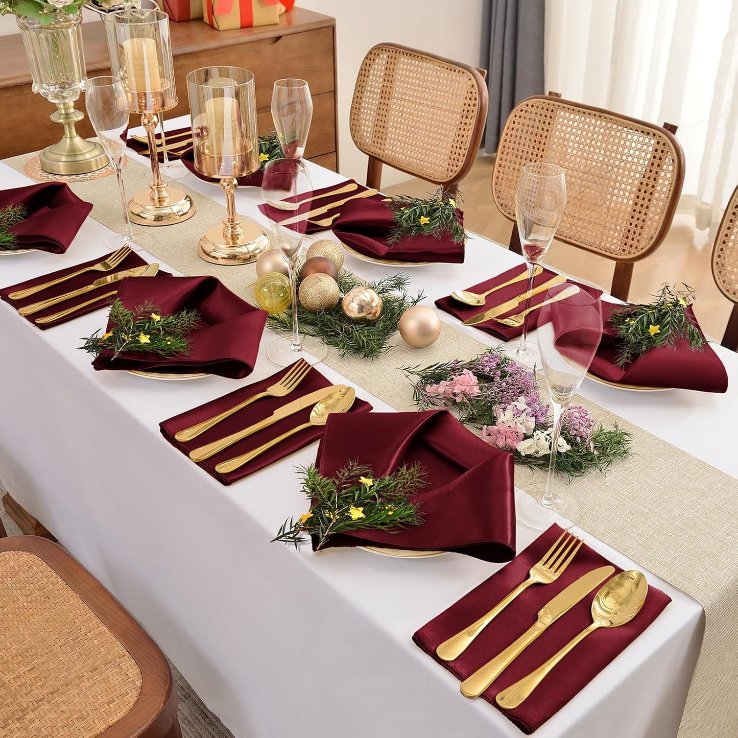 50 Pieces Burgundy Satin Napkins, 17" x 17" Square Table Napkins, Silky Soft Smooth Washable Napkins for Restaurant, Weddings, Dinner, Party Decoration