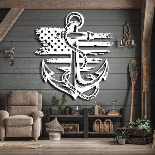 lunwall Metal Anchor Wall Decor, Anchor Metal Sign, Metal Anchor Decor, Anchor Metal Wall Art, Metal Nautical Wall Decor, Metal Wall Decor Coastal, Anchor Wall Decor (white, 28L x 25W / 70 x 63 cm)