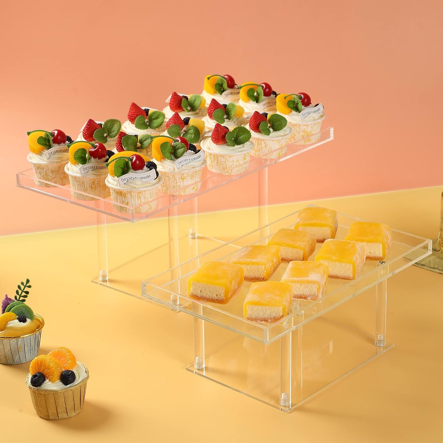 3 Pack Dessert Table Display Set, Clear Acrylic Desert Stands Buffet Risers for Cupcakes Dessert Pastry Food Treat Tier Cookie Dessert Platter Serving Trays Stand for Wedding Birthday Party