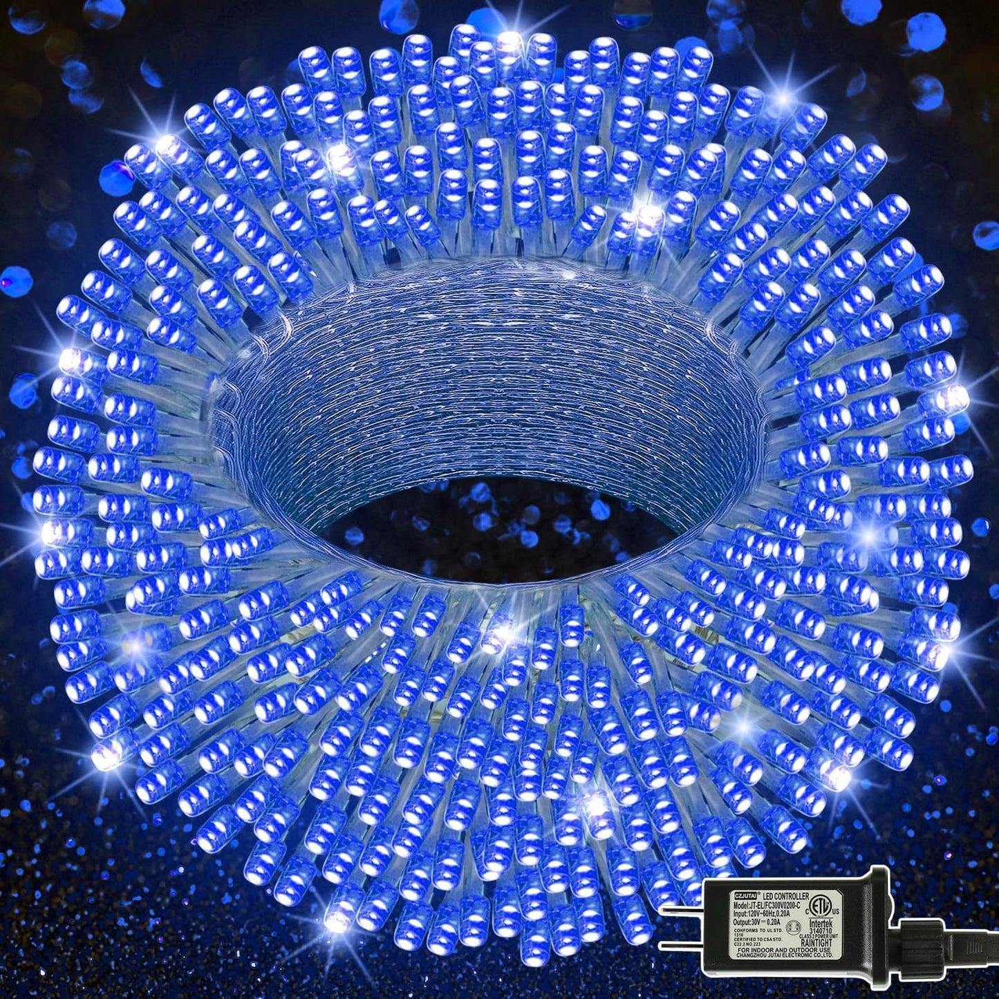 LJLNION 300 LED String Lights Outdoor Indoor, Extra Long 98.5FT Super Bright Christmas Lights, 8 Lighting Modes, Plug in Waterproof Fairy Lights for Holiday Wedding Party Bedroom Decorations (Blue)