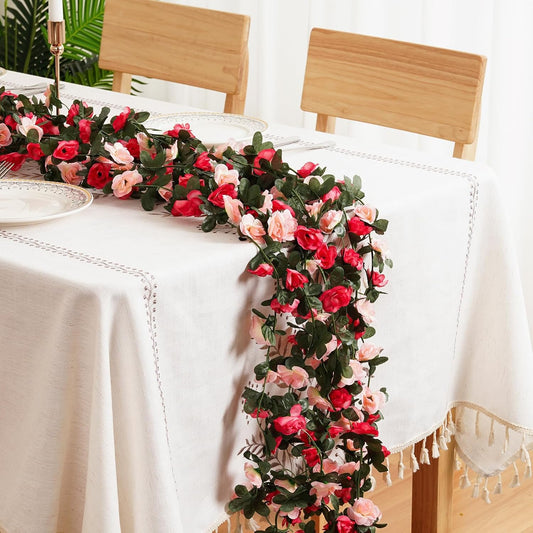 2 Pcs 16.5 Ft Flower Garland Rose Vines, Pink Rose Garland for Decoration, Flower Vine for Bed Room Table Birthday Wedding Party Garden Wall Decor