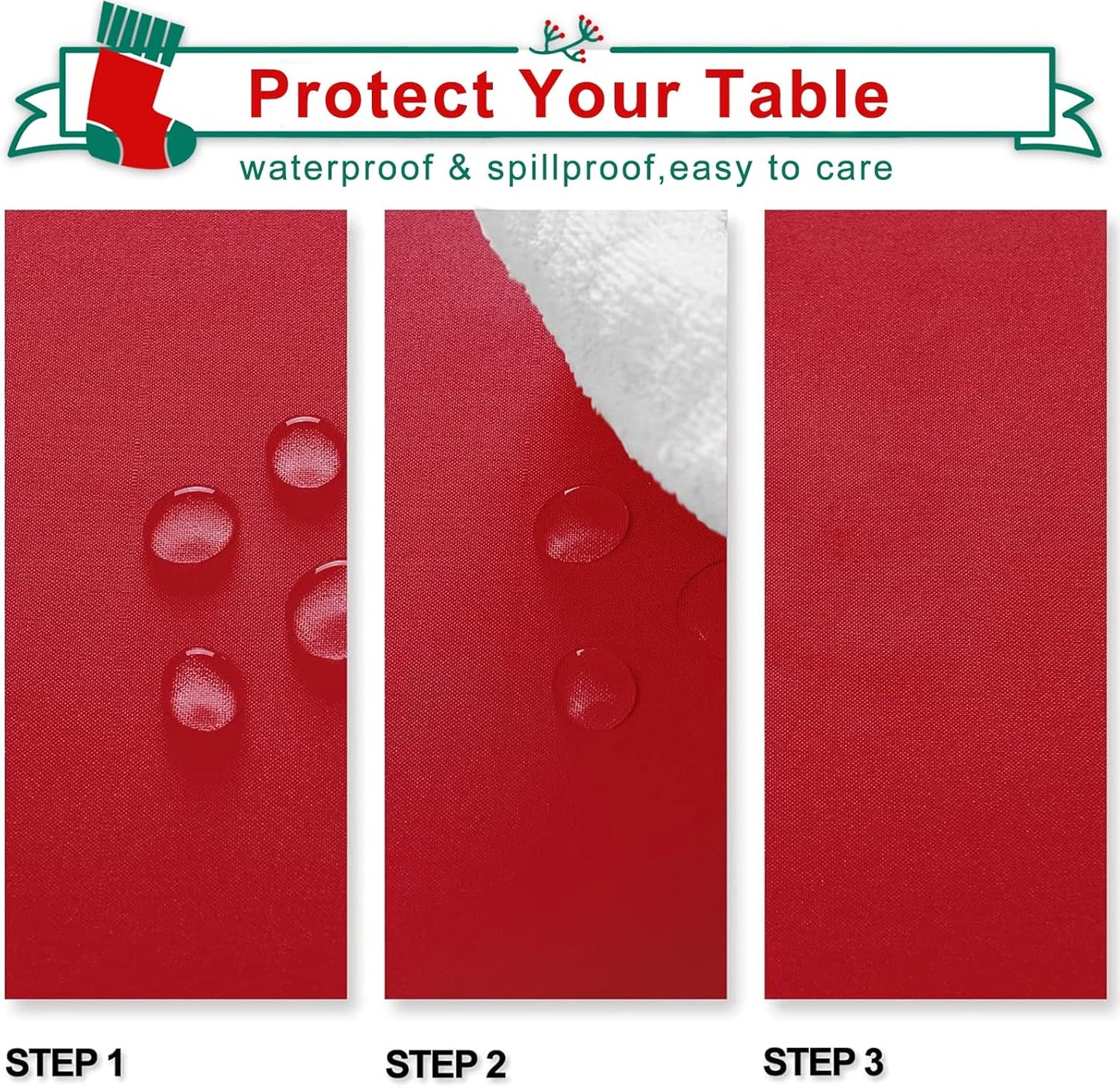 Hiasan 2 Pieces Red Tablecloth Square - Wateproof and Spillproof Kitchen Christmas Washable Polyester Table Cloth for Dining Room, 40 x 40 Inch