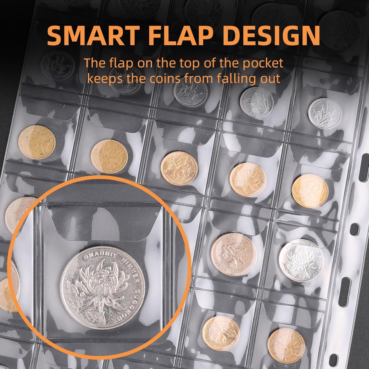 Coin Collection Book Holder for Collectors, 300 Pockets Fireproof Coins Collecting Album & 36 Sleeves Money Storage Case for Coin Currency Collection Supplies, Bill, Quarters, Stamp,Silver