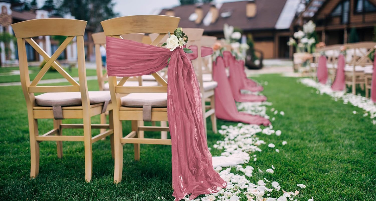 50 PCS Cheesecloth Chair Sashes, Bows Designed ChairSashes, 15.7x108 inch Chair Sashes for Aisle Decorations Universal Chairs Cover Decoration for Wedding Reception Party Banquet (Dusty Rose)