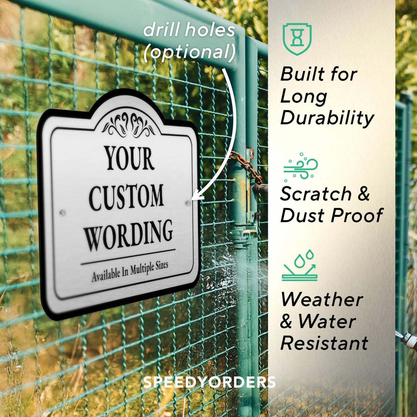 Custom Decorative Outdoor Metal Sign - Personalized Aluminum Driveway Sign, Waterproof, Made in USA - Design 1 Metallic Silver 24x18 In