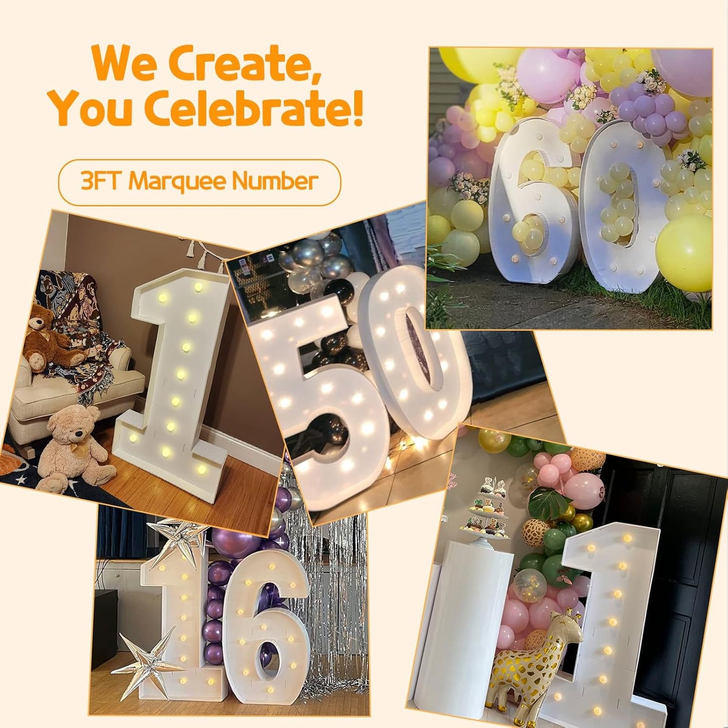 Marquee Numbers 3 Feet Tall Large Light Up Numbers 8th 18th 80th Birthday Decorations Girl Boy Big Yellow Light Outdoor Anniversary Decorations Balloon Arch Kit Party Backdrop 8